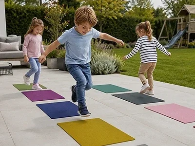 Sanoplay Spielfliese auf der Terrasse
