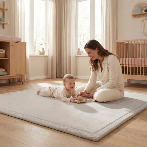 Sanosoft samtweicher und kuscheliger Krabbelteppich Hellgrau 100x150cm