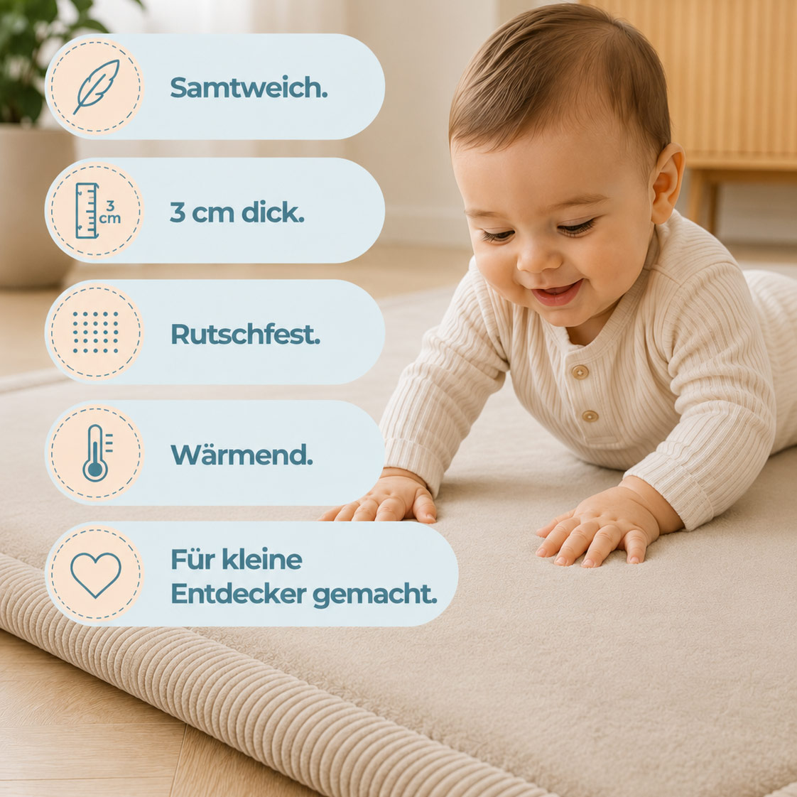 Sanosoft Krabbelteppich - Samtweich und 3 cm dick